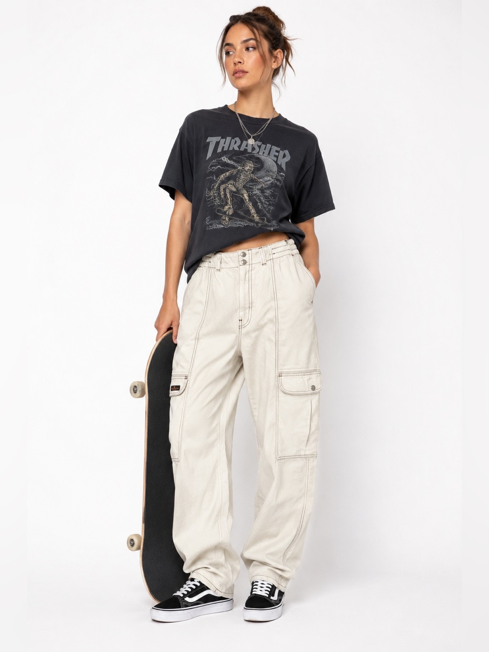 BDG Relaxed Skate Jean Cream Cargo Snap Elastic
